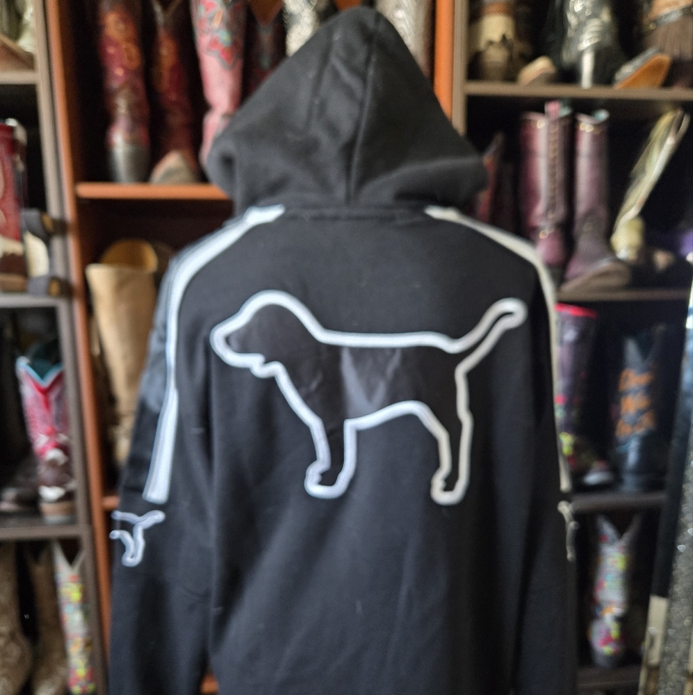 VS PINK Black Hoodie with Satin Dog